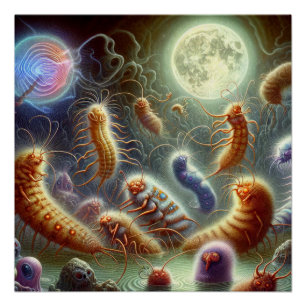 Fantasy EMF Parasites Party On Full Moon Art Poster