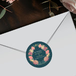 Fantasy Enchanted Floral Garden Wedding Classic Round Sticker<br><div class="desc">Elegant,  whimsical,  Fantasy Enchanted Floral Garden wedding design perfect for either an enchanted forest-themed celebration. This design features floral elements in a frame of green leaves,  and gold accents. Matching items in our shop for a complete party theme.</div>