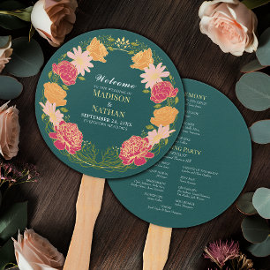 Fantasy Enchanted Floral Garden Wedding Program Hand Fan