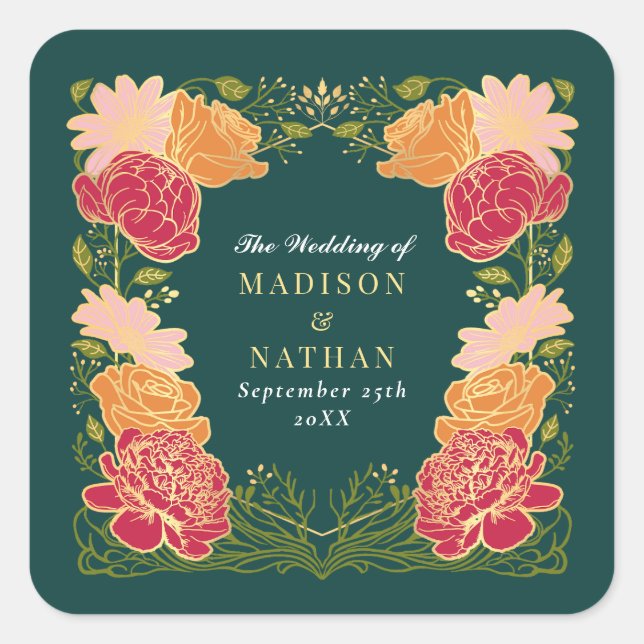 Fantasy Enchanted Floral Garden Wedding Square Sticker (Front)