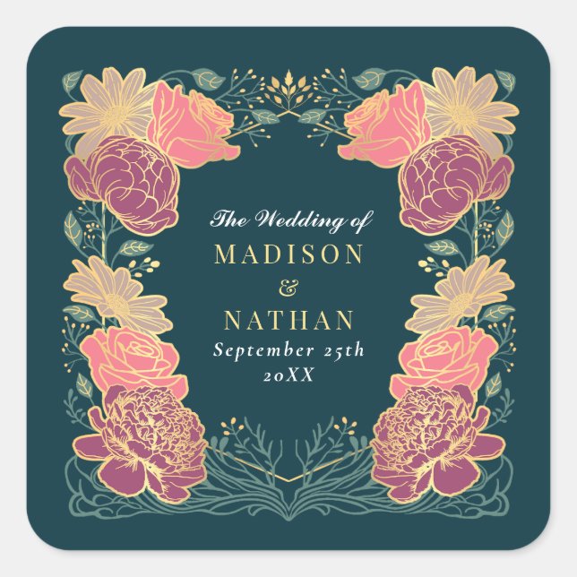 Fantasy Enchanted Floral Garden Wedding Square Sticker (Front)