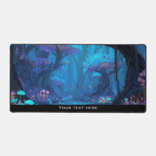 Fantasy Enchanted Mushroom Forest Blue Magic Glow Desk Mat