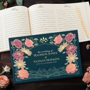 Fantasy Enchanted Pink Floral Garden Wedding Guest Book