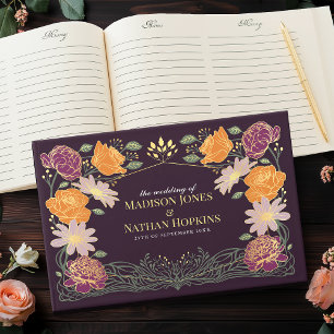 Fantasy Enchanted Red Floral Garden Wedding Guest Book
