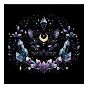 Fantasy Esoteric Crystal Black Cat  Poster