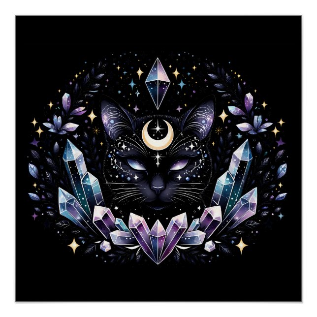 Fantasy Esoteric Crystal Black Cat  Poster (Front)