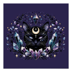 Fantasy Esoteric Crystal Black Cat Poster