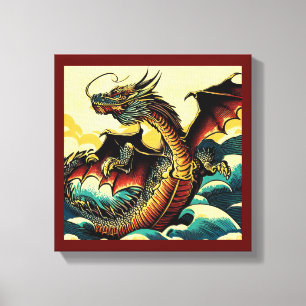 Fantasy European Dragon - Woodcut 2 Canvas Print