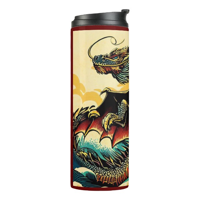 Fantasy European Dragon - Woodcut 2 Thermal Tumbler (Rotated Left)