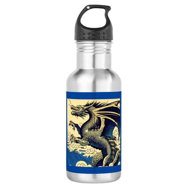 Fantasy European Dragon - Woodcut 3 532 Ml Water Bottle (Front)