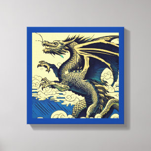 Fantasy European Dragon - Woodcut 3 Canvas Print