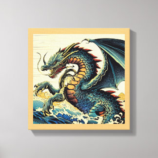 Fantasy European Dragon - Woodcut 4 Canvas Print