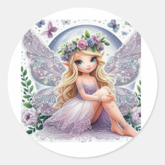 Fantasy Fairy: A delicate fairy with glittering wi Classic Round Sticker