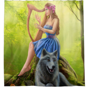 Fantasy fairy and friend wolf.