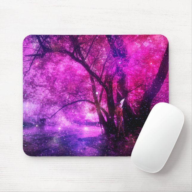 Fantasy fairy hide in pink forest near river mouse pad (With Mouse)