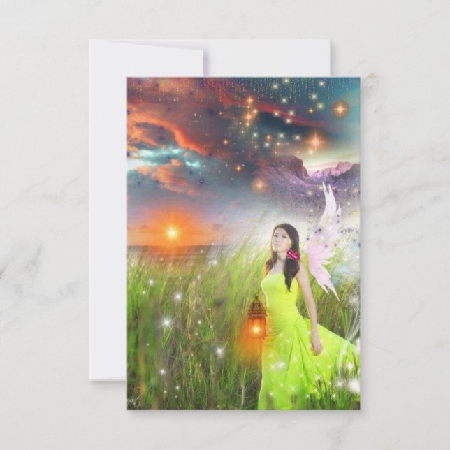 Fantasy Fairy Holding Lantern during a Sunset (Front)