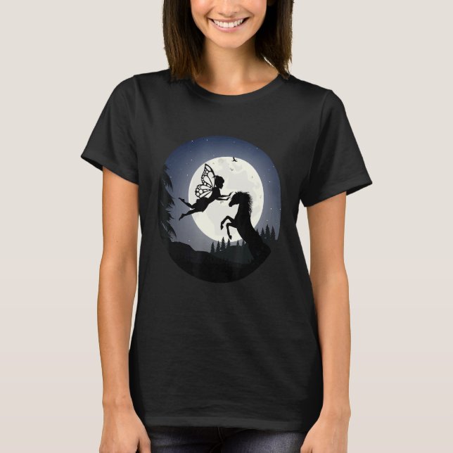 Fantasy Fairy Horse Under The Full Moon Light T-Shirt (Front)