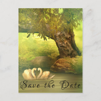 Fantasy Fairy-tale Save the Date Tree Face Swan Announcement Postcard