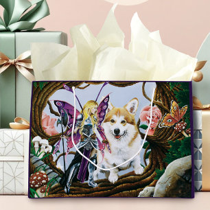 Fantasy Fairy Warrior Corgi Magical Forest Large Gift Bag