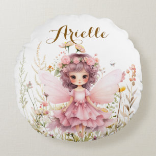 Fantasy Fairy wildflower pastel Round Pillow