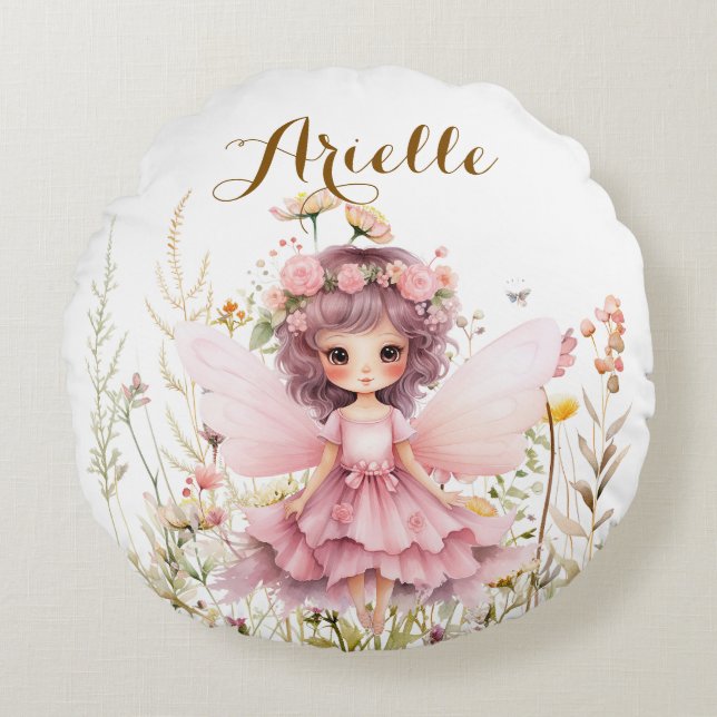 Fantasy Fairy wildflower pastel  Round Pillow (Front)