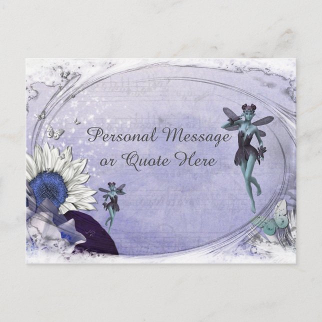Fantasy Fairy with Blue Sunflower Personalized Postcard (Front)