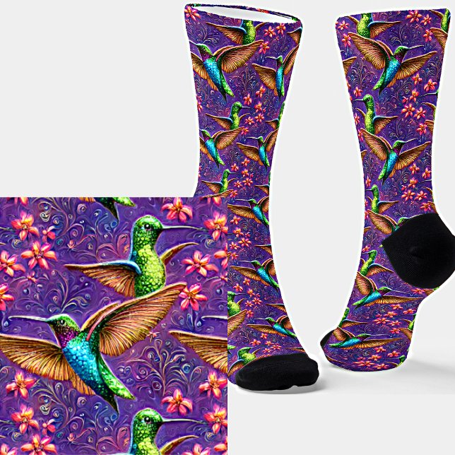 Fantasy Flight of Colourful Hummingbirds Socks (Creator Uploaded)
