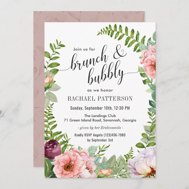Fantasy Floral Brunch and Bubbly Bridal Shower Invitation (Front/Back)
