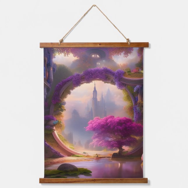 Fantasy floral courtyard pink tree  hanging tapestry (Front)