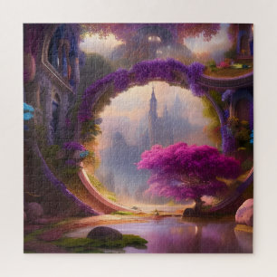 Fantasy floral courtyard pink tree  jigsaw puzzle
