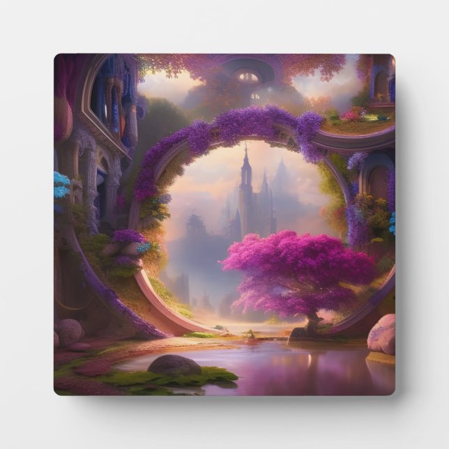 Fantasy floral courtyard pink tree  plaque (Front)