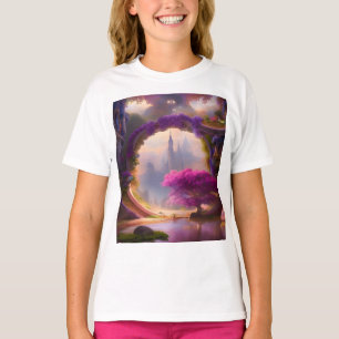 Fantasy floral courtyard pink tree T-Shirt