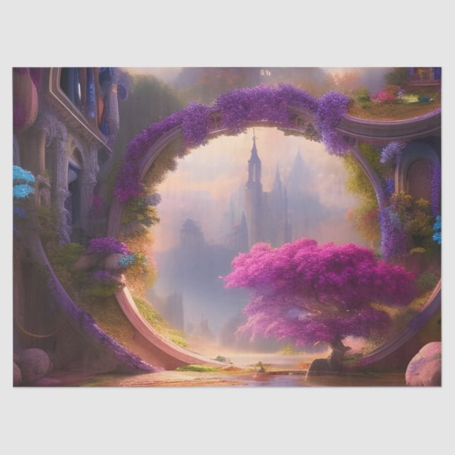 Fantasy floral courtyard pink tree tissue paper (Front)