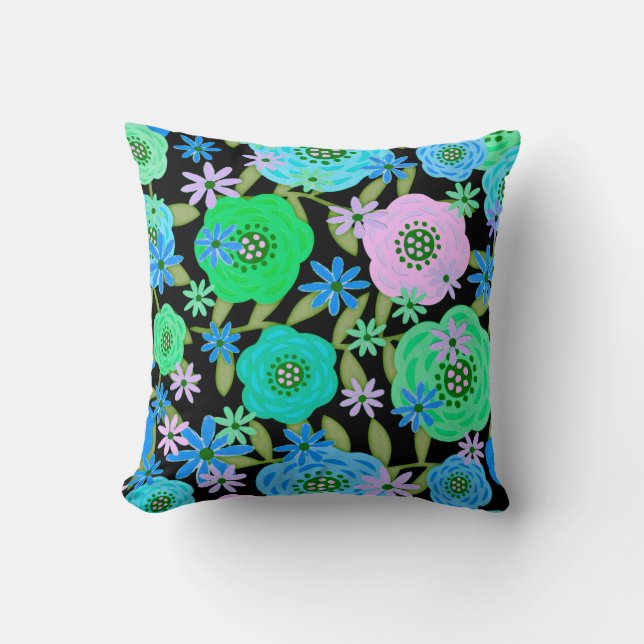 Fantasy Floral Design Throw Pillow (Front)