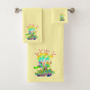 Fantasy Floral Pale Yellow Bath Towel Set
