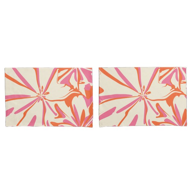 Fantasy Floral - Pink, Orange and Cream Pillowcase (Front-Set)