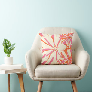 Fantasy Floral - Pink, Orange and Cream  Throw Pillow