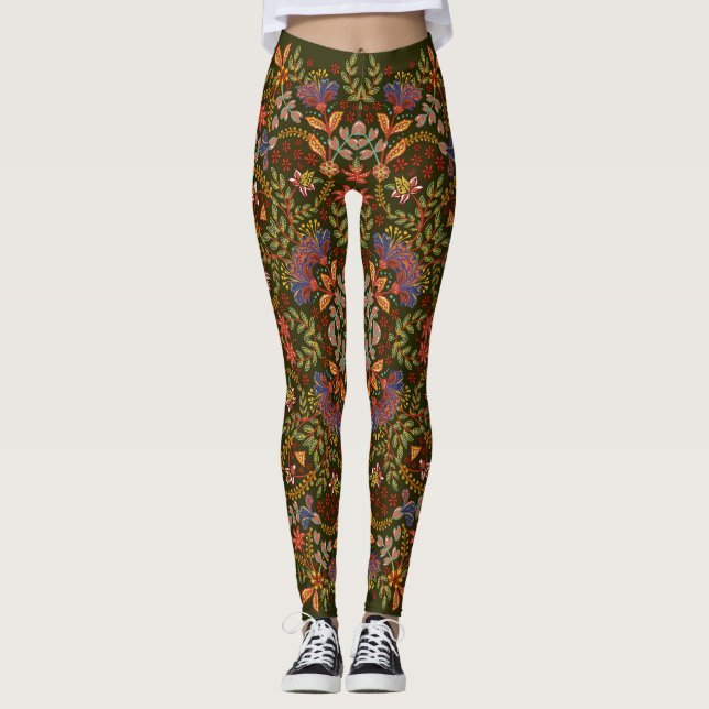 Fantasy Floral Square Pocket Design Leggings (Front)