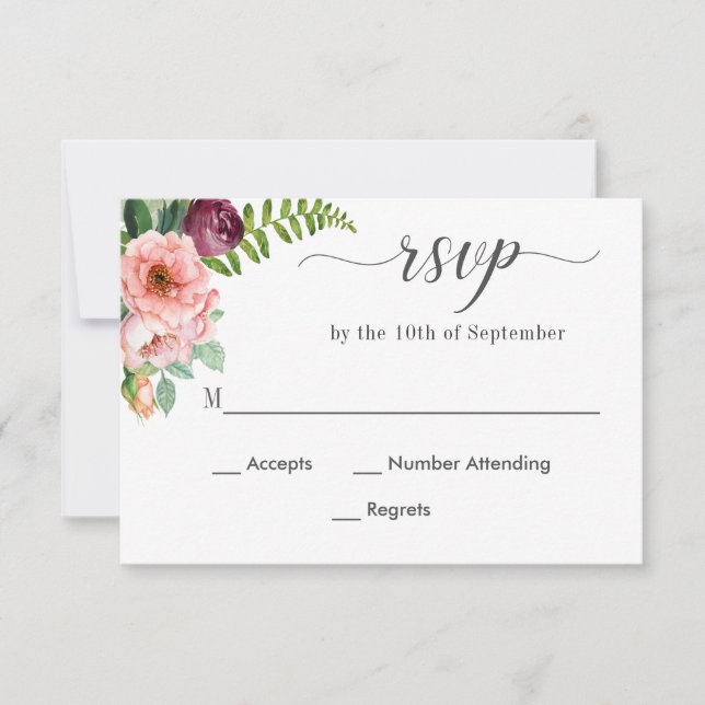 Fantasy Floral Watercolor Wedding RSVP (Front)