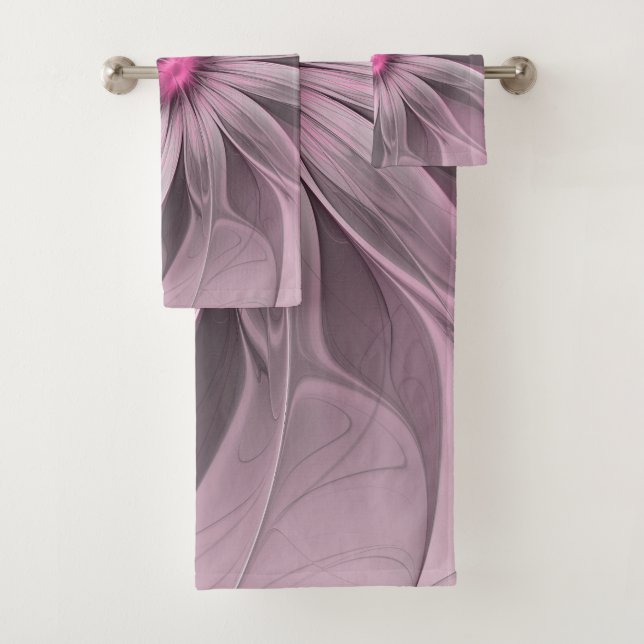 Fantasy Flower Abstract Plum Floral Fractal Art Bath Towel Set (Insitu)