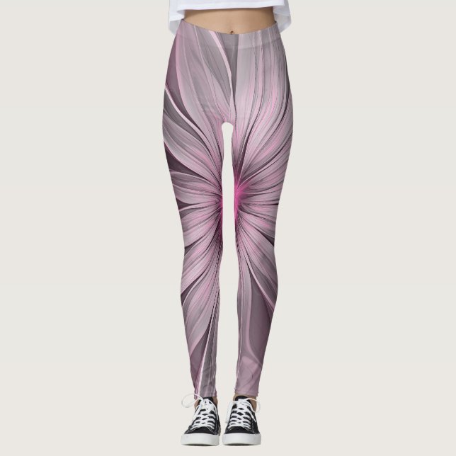 Fantasy Flower Abstract Plum Floral Fractal Art Leggings (Front)