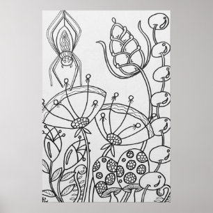 Fantasy flower, spider Colouring poster 16" x24"