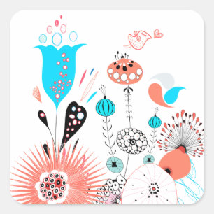 Fantasy Flowers and Birdie Sticker