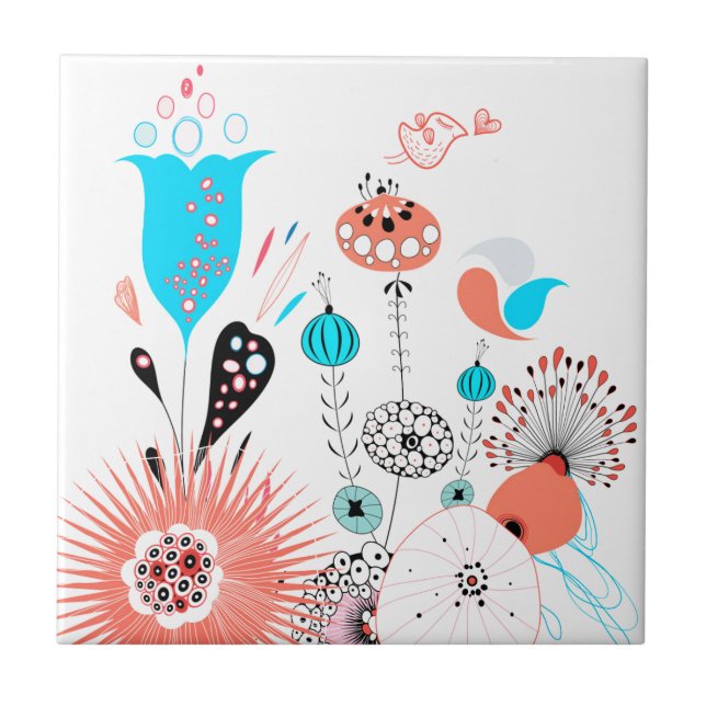 Fantasy Flowers and Birdie Tile (Front)