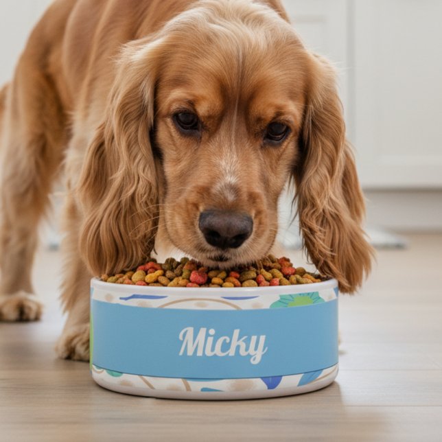 Fantasy Flowers Blue Green Ceramic Pet Bowl (The soft pastel colors blends with any surrounds and give that fresh clean look.)
