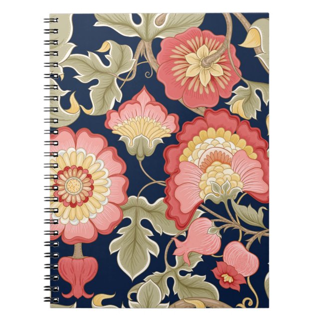 Fantasy flowers in retro,  vintage,  jacobean embr notebook (Front)