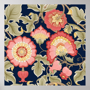 Fantasy flowers in retro, vintage, jacobean embr poster