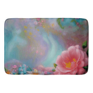 Fantasy Flowers Painted In Pink And Turquoise Bath Mat