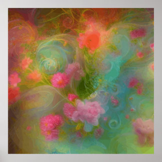 Fantasy Flowers Painted In Warm Watercolor Botanic Poster