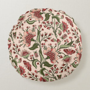 Fantasy Flowers Paisley Hand Drawn Round Pillow